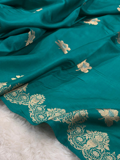 Banarasi Rama Shades Minakari Boota Handwoven Pure Paper Silk RM-79