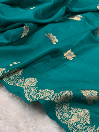 Banarasi Rama Shades Minakari Boota Handwoven Pure Paper Silk RM-79
