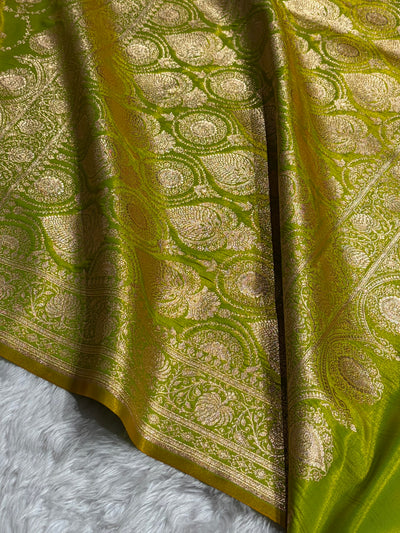 Banarasi Satin Silk Saree Jaal in Liril Green Shades SS23