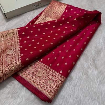 Ultra Light Weight Satin Silk Booti in Reddish Pink Shades SS06