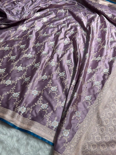 Dusty Lavender Shades Minakari Jaal Mashru Silk Saree MCS08