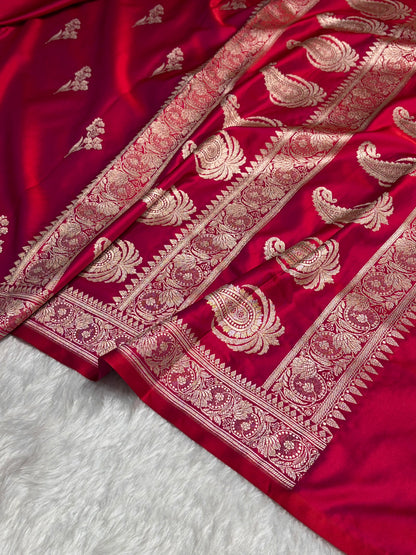 Reddish Magenta With Floral Border Mashru Silk Saree MSM-97