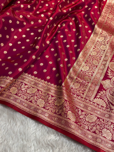 Magentic Red Shades Booti Pattern Banarasi Satin Silk Saree SS54