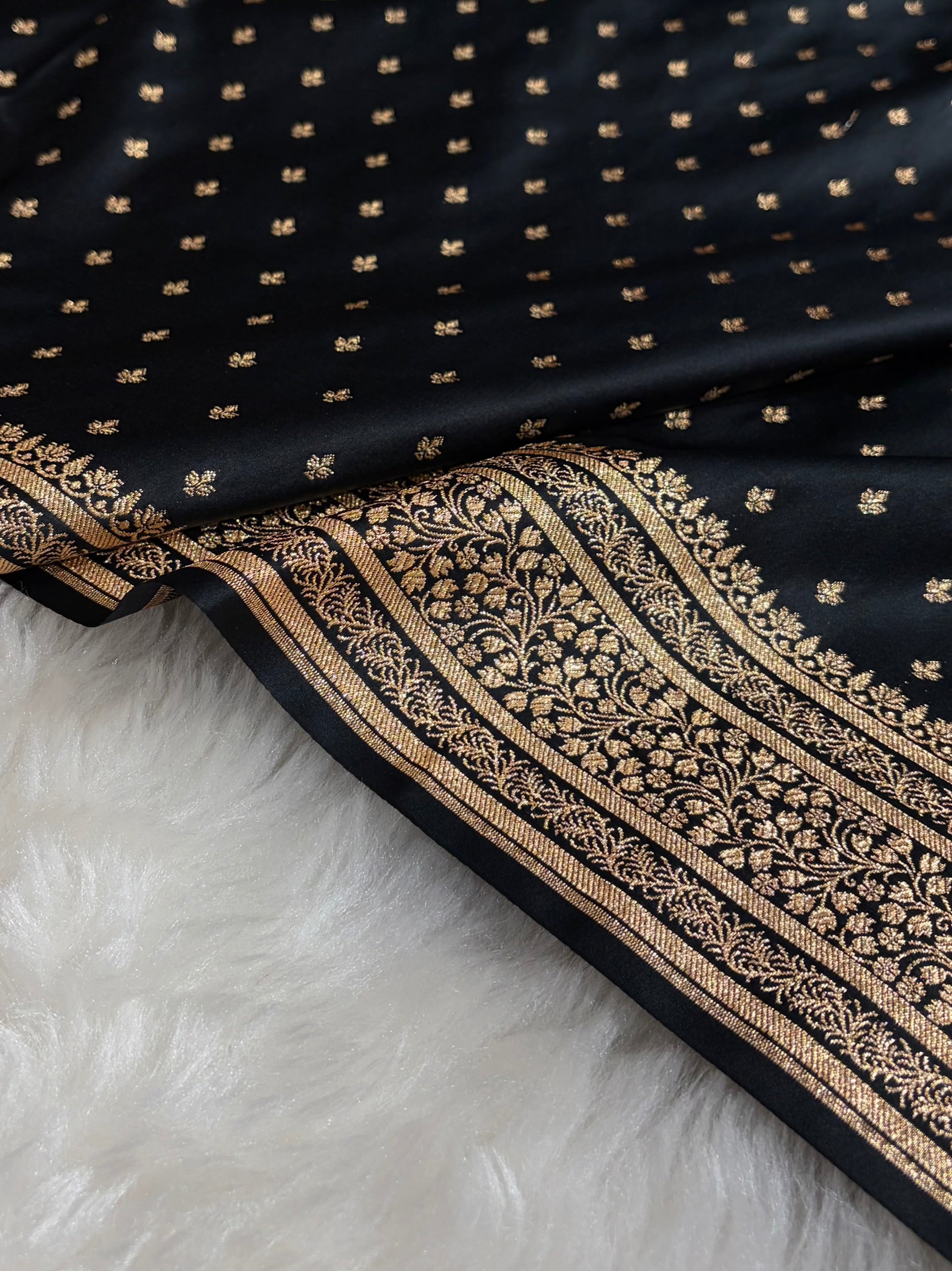 Banarasi Satin Katan Saree in Black Shades SK88