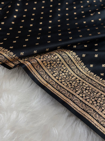 Banarasi Satin Katan Saree in Black Shades SK88