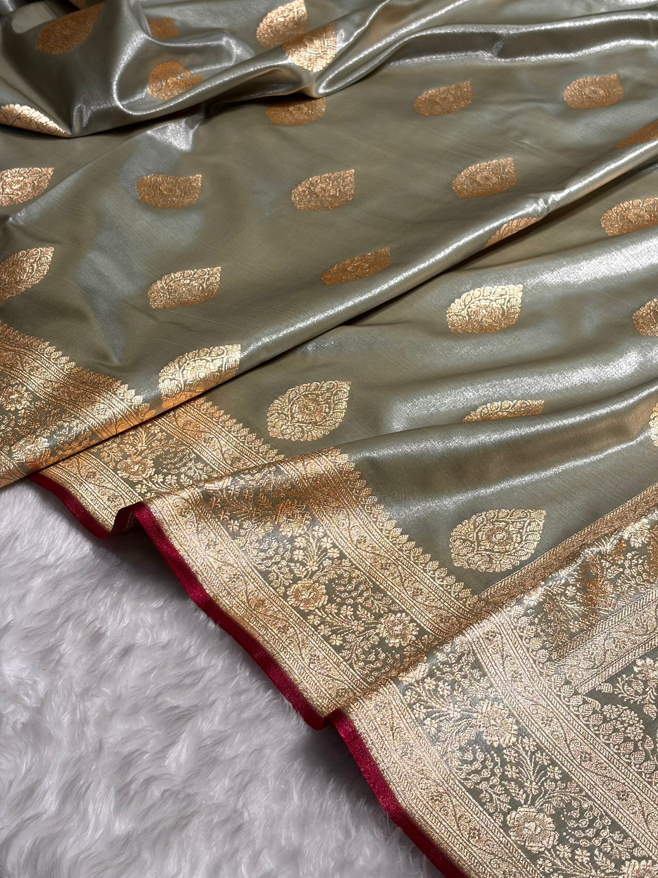 Ultra Light Weight Satin Silk Boota in Gray Shades SS05