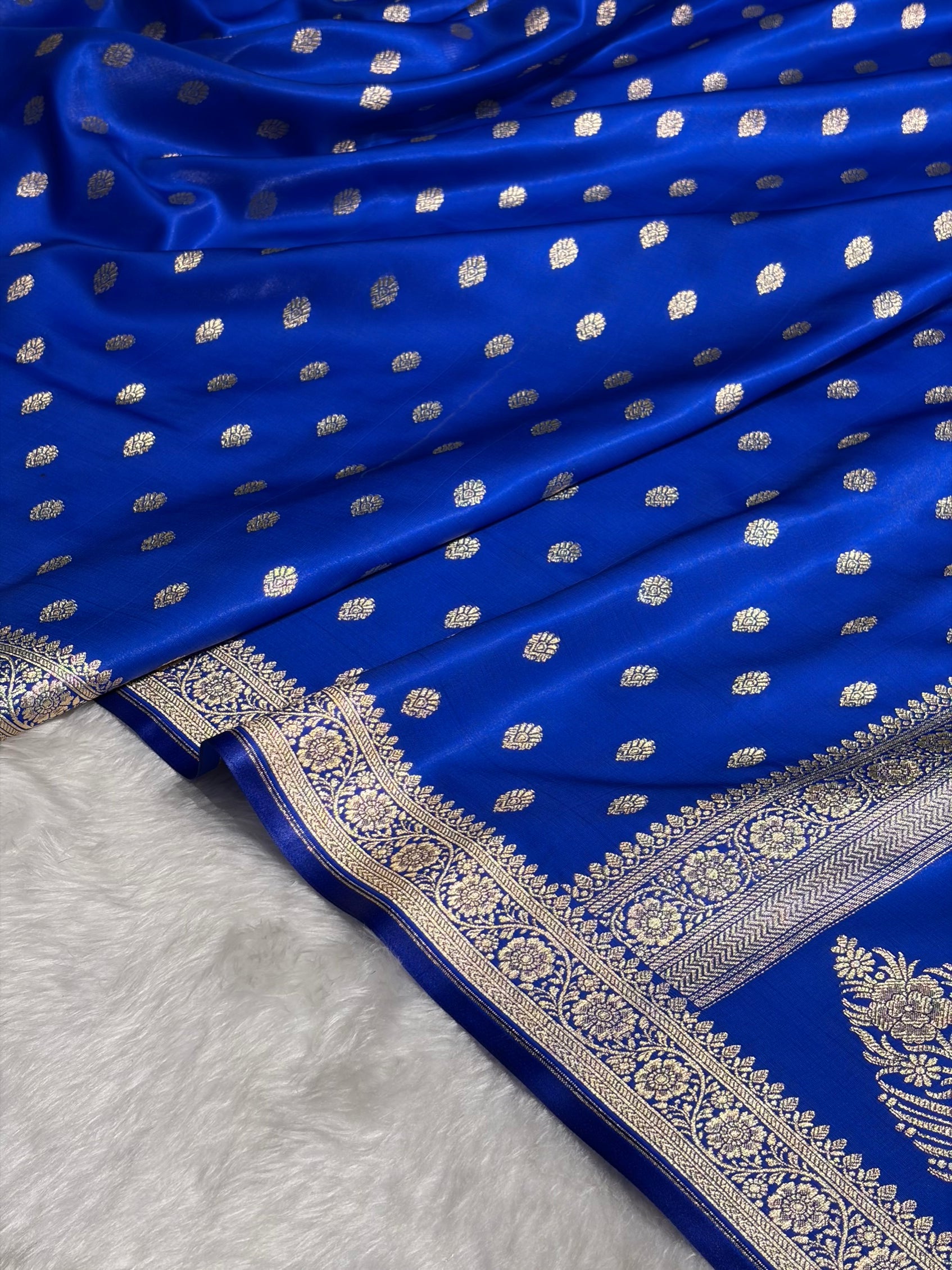 Royal Blue Shades Banarasi Satin Silk Saree SS36
