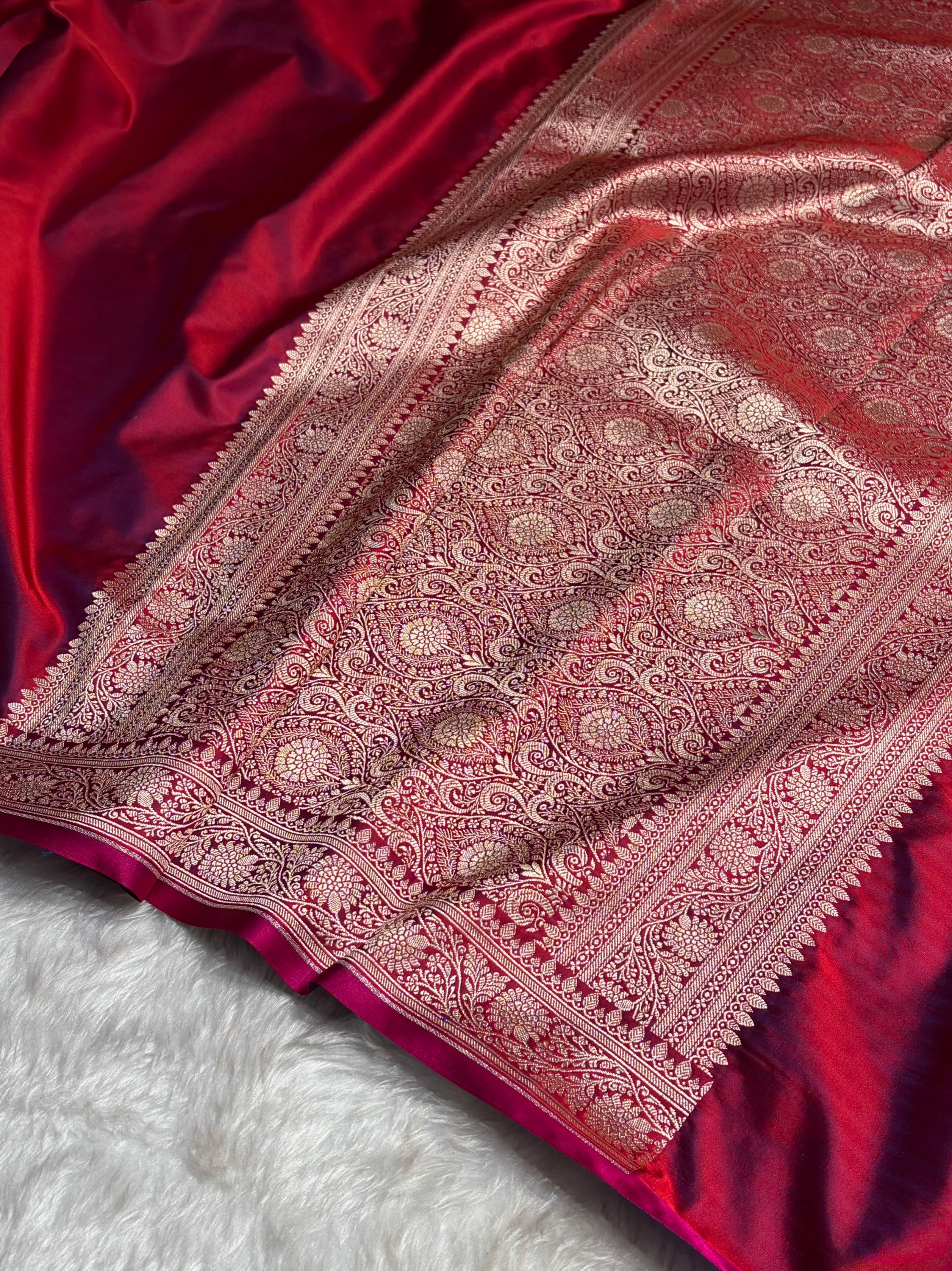 Reddish Magenta Shades Floral Border Mashru Silk Saree MSM-62