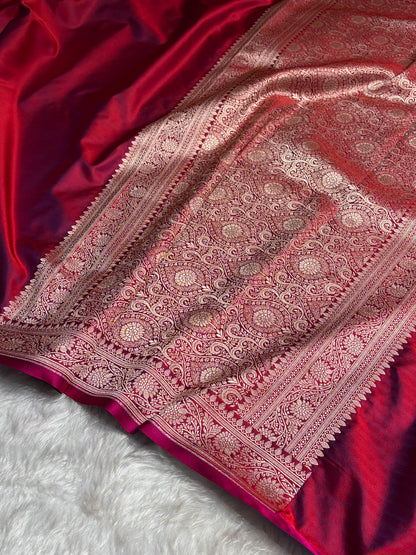 Reddish Magenta Shades Floral Border Mashru Silk Saree MSM-62