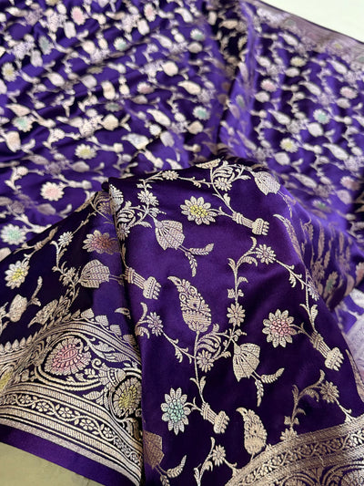 Dark Purple Shades In Minakari Jaal Mashru Silk Saree MCS42