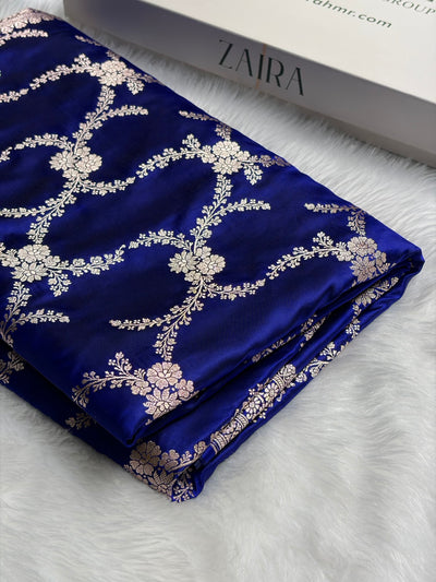 Royal Blue Shades Banarasi With Floral Border Mashru Silk Saree MSM-127
