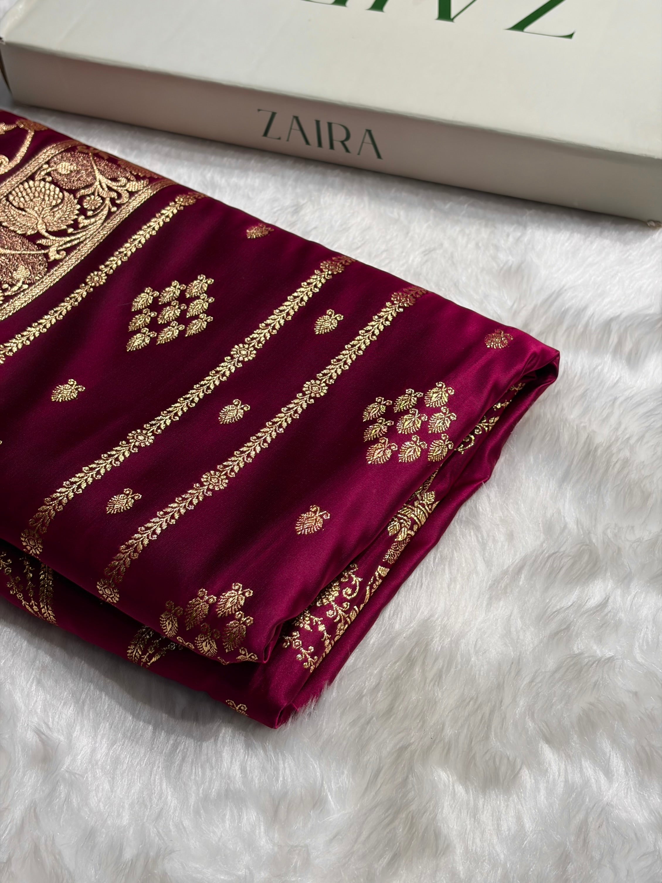 Pinkish Purple Floral Boota Pattern Satin Katan Silk saree SK39