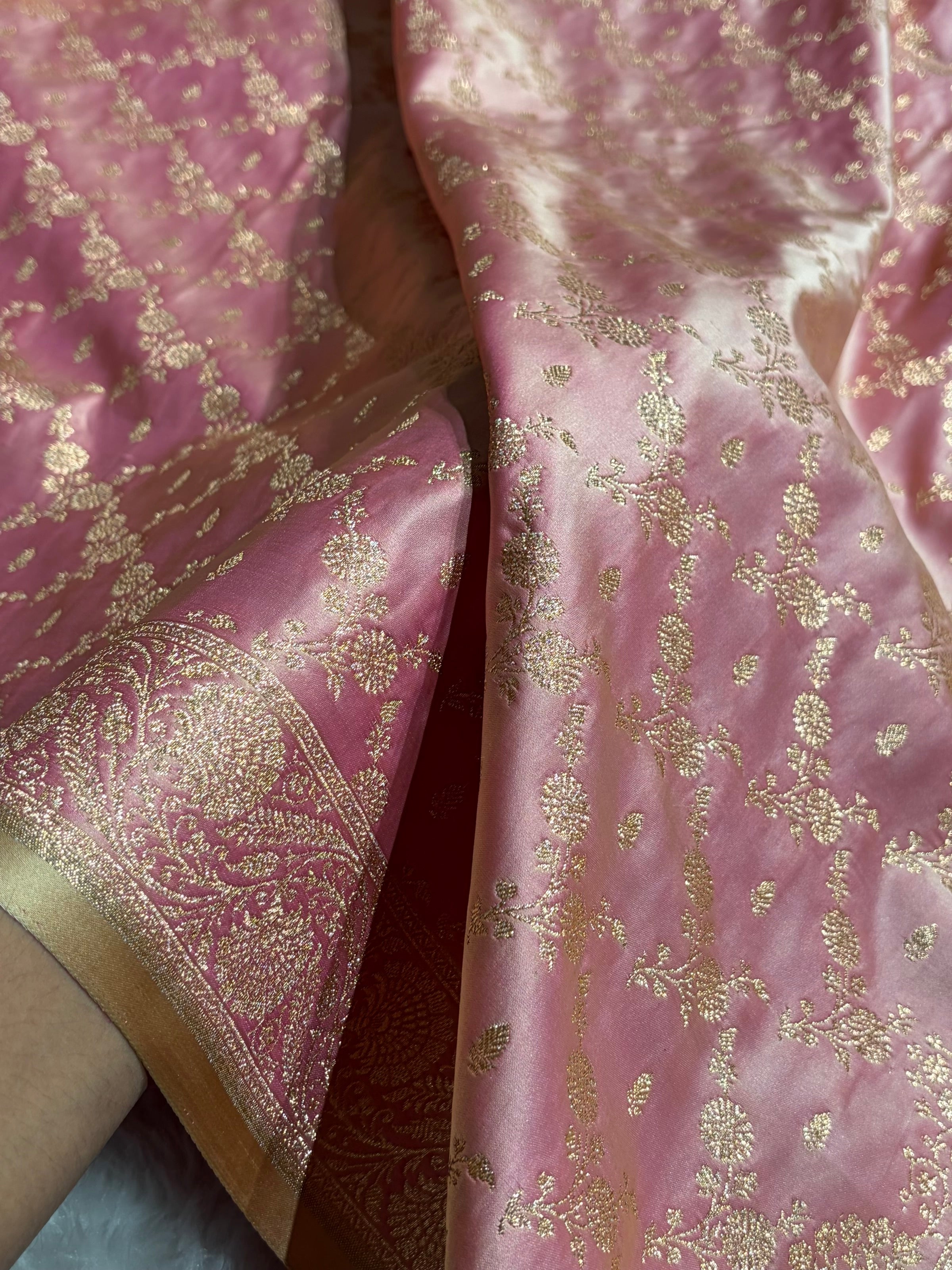 Banarasi Satin Katan Saree Jaal Pattern In Powder Pink Shades SK133