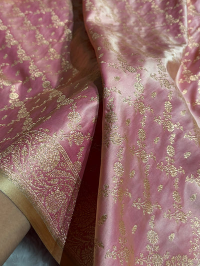 Banarasi Satin Katan Saree Jaal Pattern In Powder Pink Shades SK133