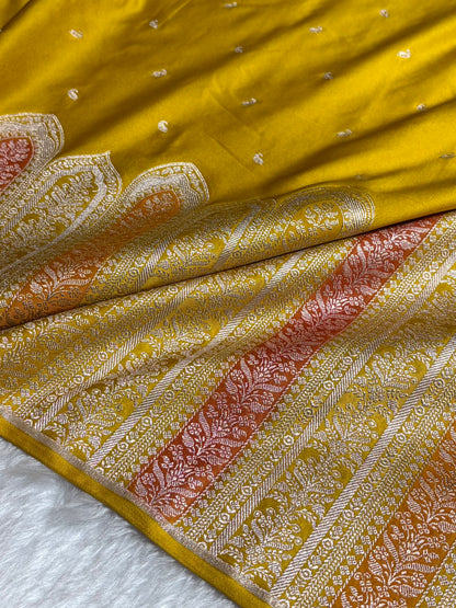 Skirt Border Mustard Bananasi Minakari Mashru Silk Saree MS13