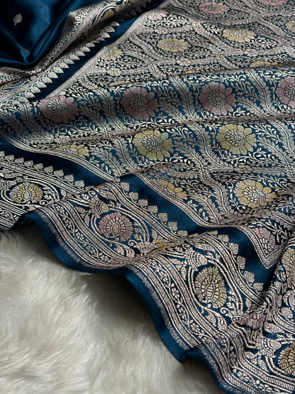 Banarasi German Blue Minakari Booti Mashru Silk Saree MS10