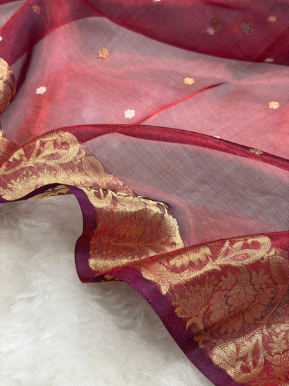 Maroon Bananasi Floral Shades Pure Tissue Silk Saree PT-42