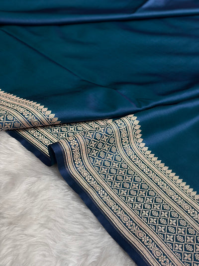 Banarasi Plain Peacock Shades With Minakari Pallu Mashru Silk Saree MS82