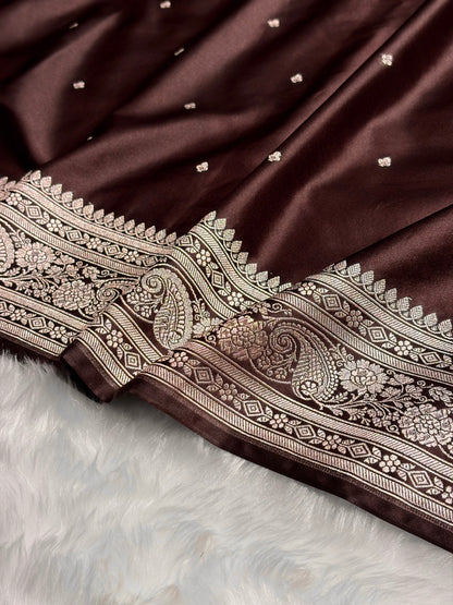 Dark Garnet Shades Booti Mashru Silk Saree MS64