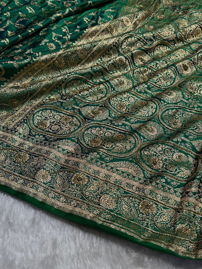 Banarasi Mehandi Booti Pattern With Swarovski Stone Work Satin Katan Silk Saree BSK55