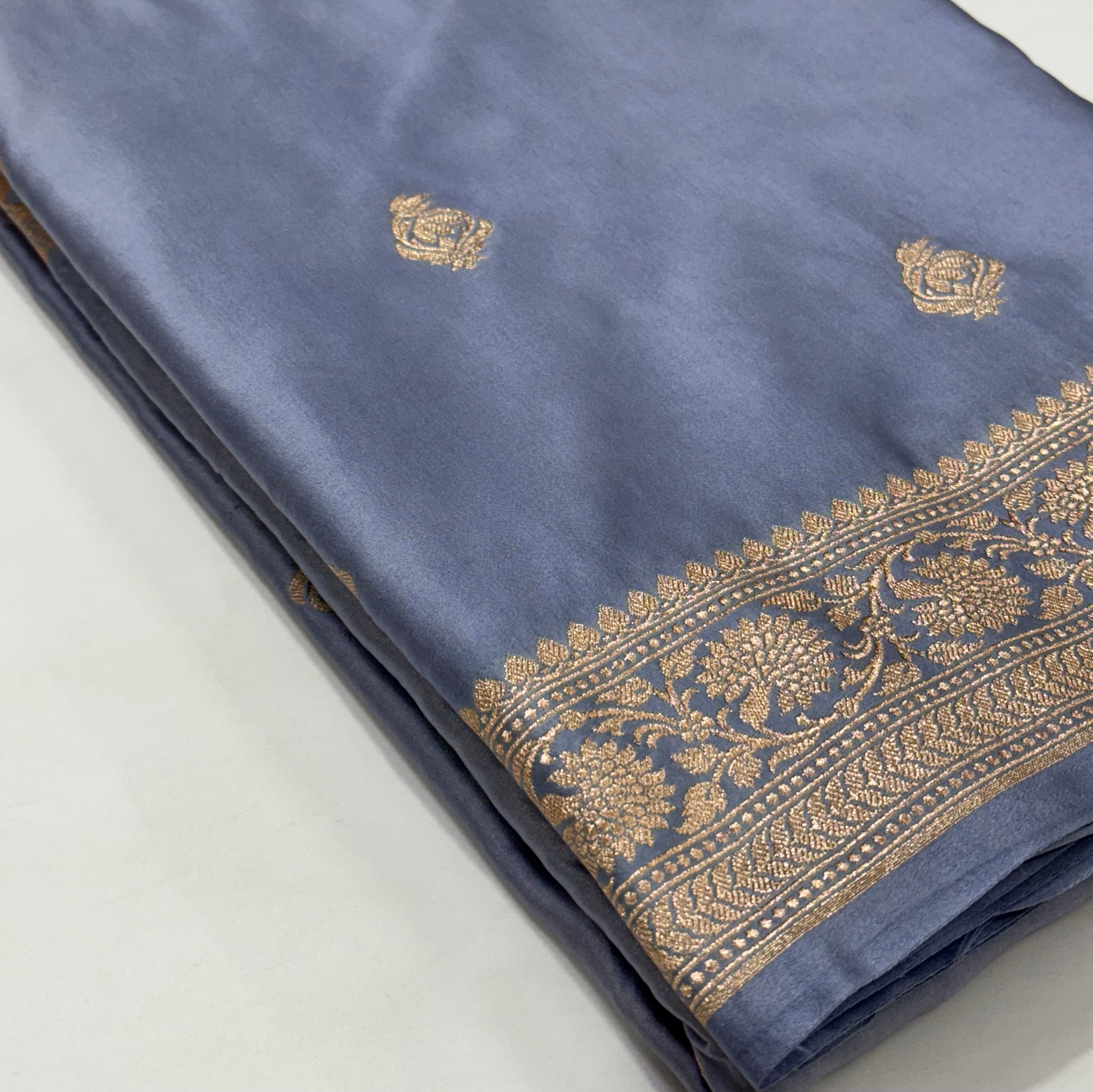 Pastel English Blue Mashru Silk Saree