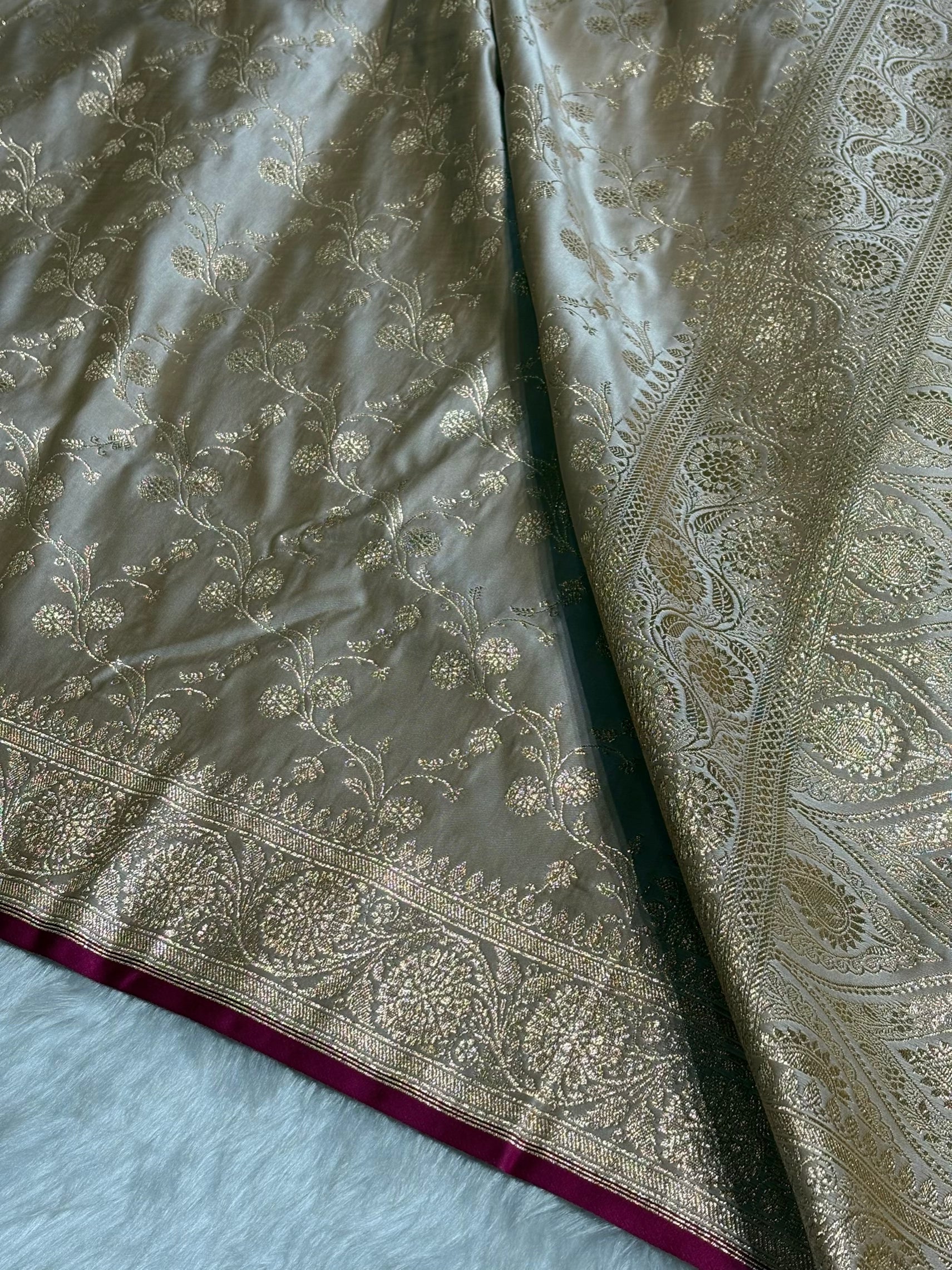 Mustard Gold Cross Satin Katan Silk Saree SK17