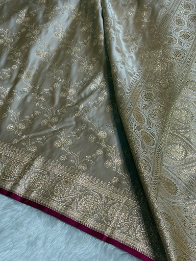 Beige Cross Satin Katan Silk Saree SK17