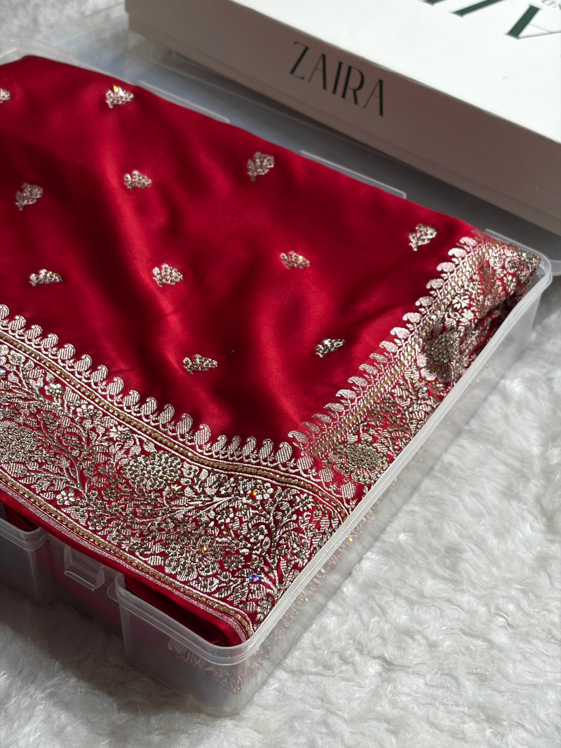 Maroon With Swarovski Work Booti Mashru Silk Saree BMCS40