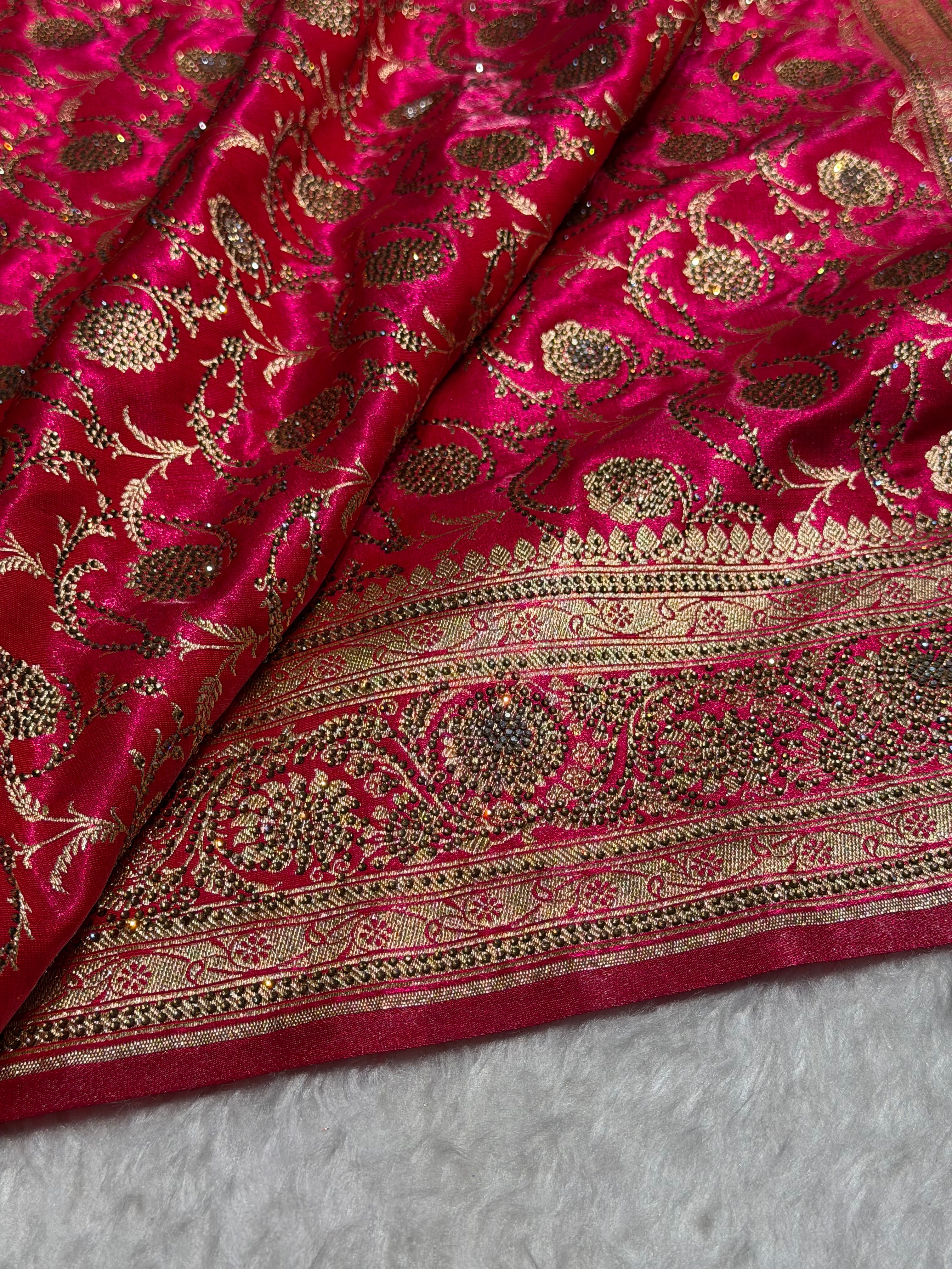 Banarasi Bridal Rani Pink Jaal with Swarovski Stone BSS13 (E)