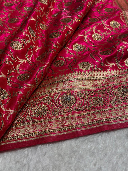 Banarasi Bridal Rani Pink Jaal with Swarovski Stone BSS13 (E)