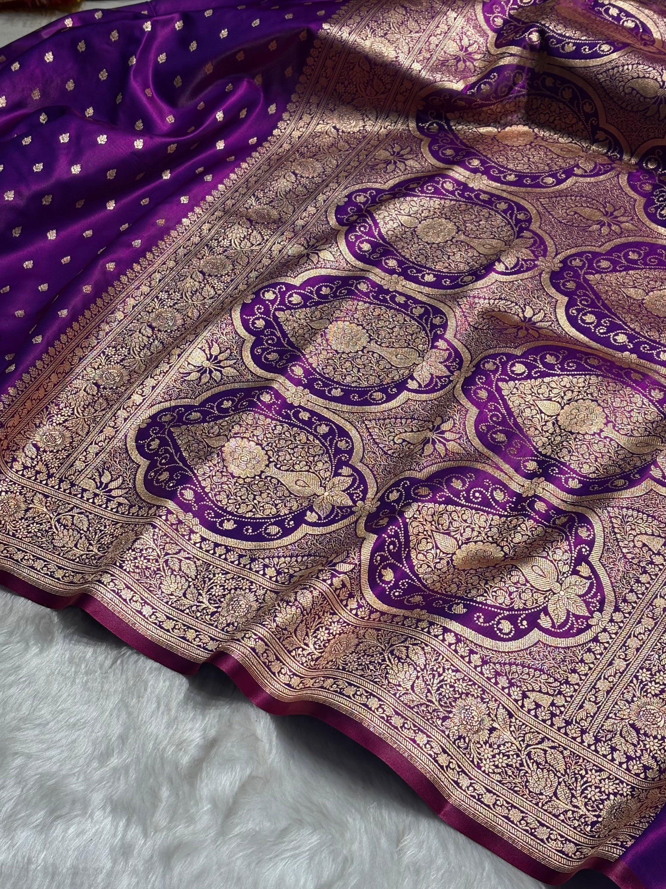Ultra Light Weight Satin Silk Booti in Purple Cross Shades SS06