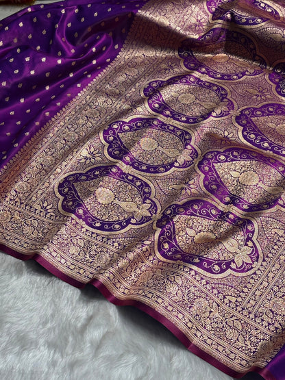 Ultra Light Weight Satin Silk Booti in Purple Cross Shades SS06