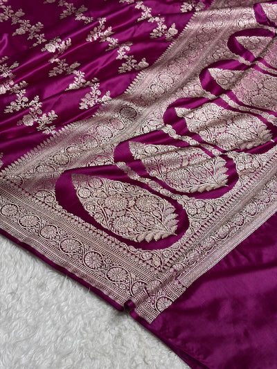 Wine Banarasi Cross Mashru Silk Saree MCS01