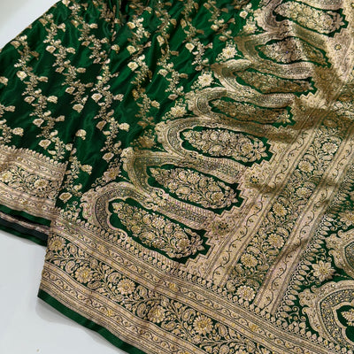 Banarasi Bottle green Satin Cross with Ari and Stone BSS11