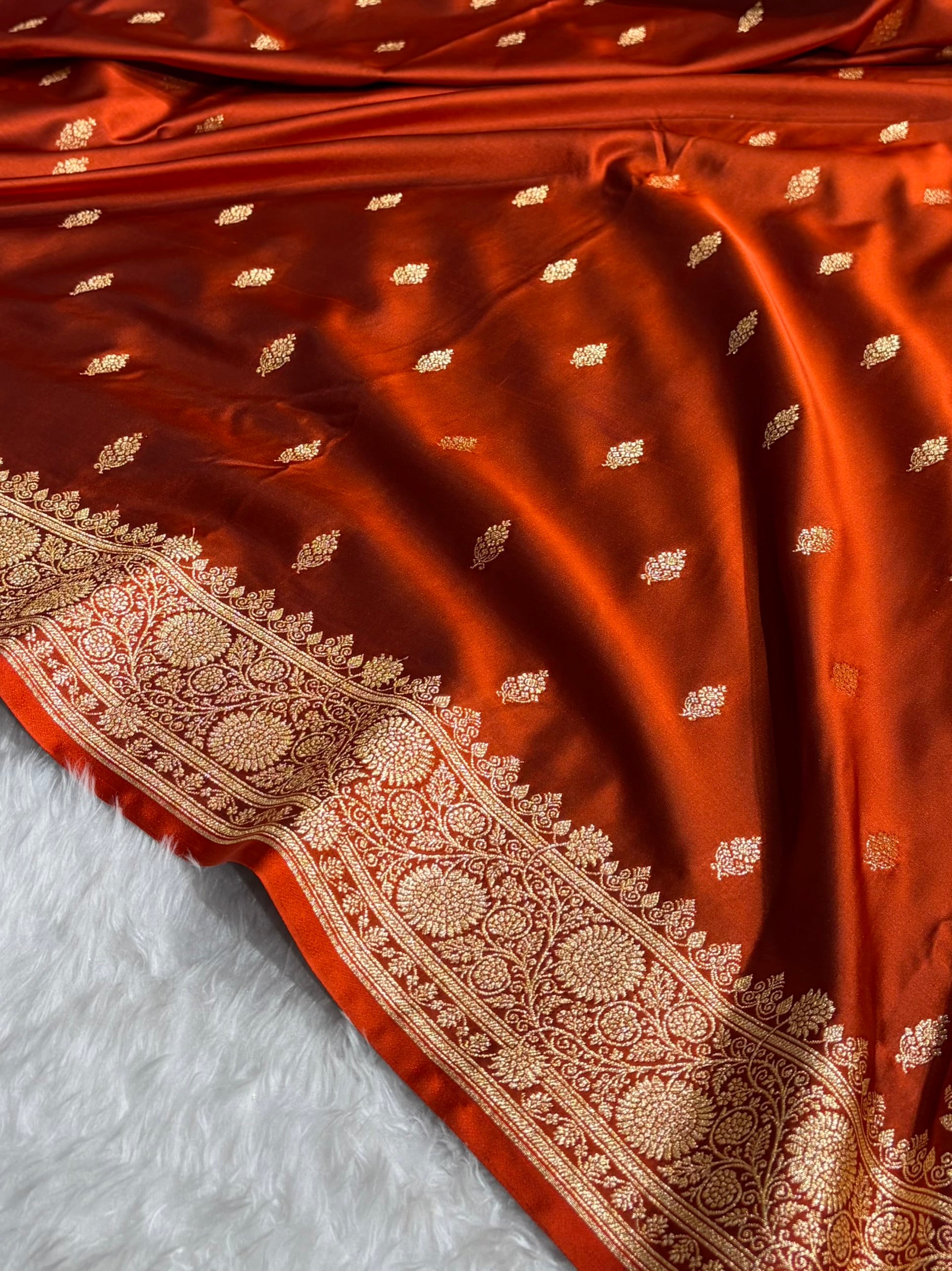 Banarasi Satin Katan Saree in Rust Shades SK82