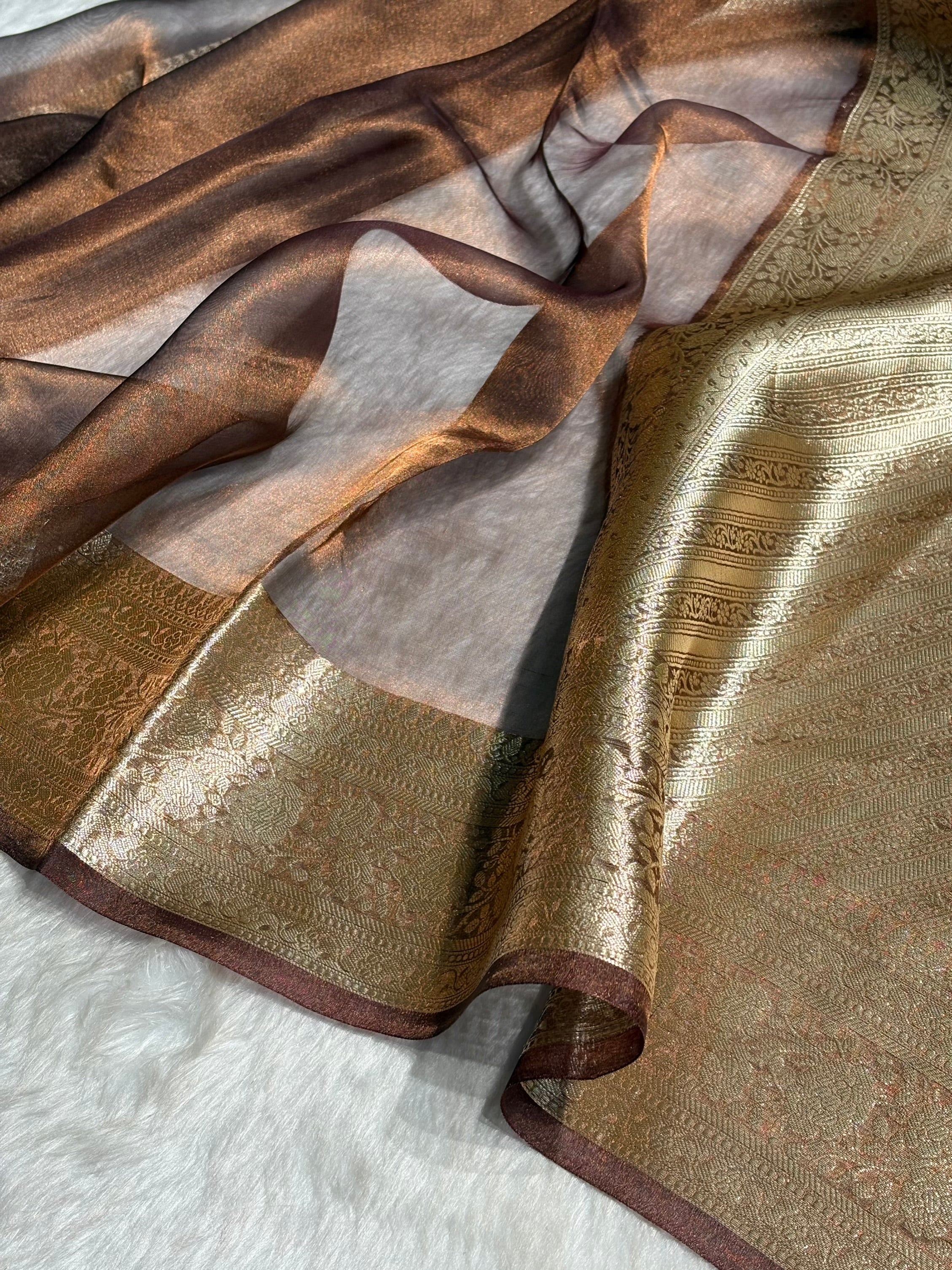 Chocolate Shades Pure Tissue Silk Saree with Brocade Blouse PT-08