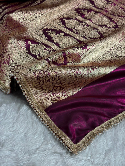 Satin Silk Strip pattern in Wine Shades With Gota Patti SSGP46