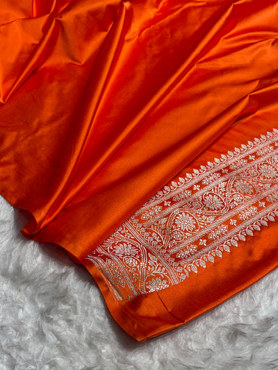 Orange Shades Bananasi Minakari Floral Border Boota Mashru Silk Saree MCS66