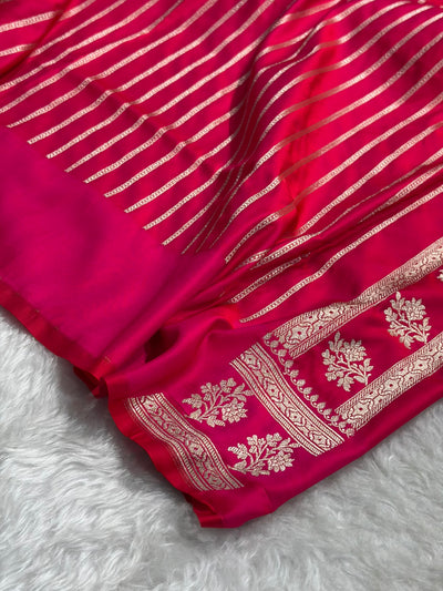 Orangish Rani Shades Banarasi Boota Pattern Floral Mashru Silk Saree MSM-112