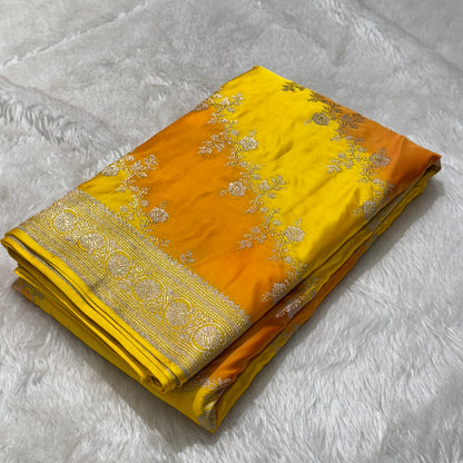 Yellow Shades Cross Rangkart Mashru Silk Saree