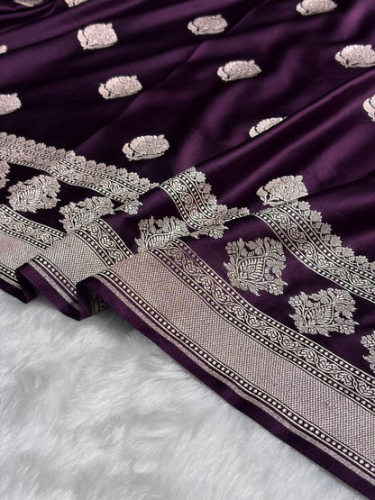 Wine Boota Motif Mashru Silk Saree MS43