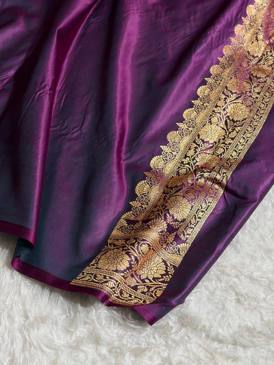 Cross Wine Floral Boota Pattern Satin Katan Silk saree SK45