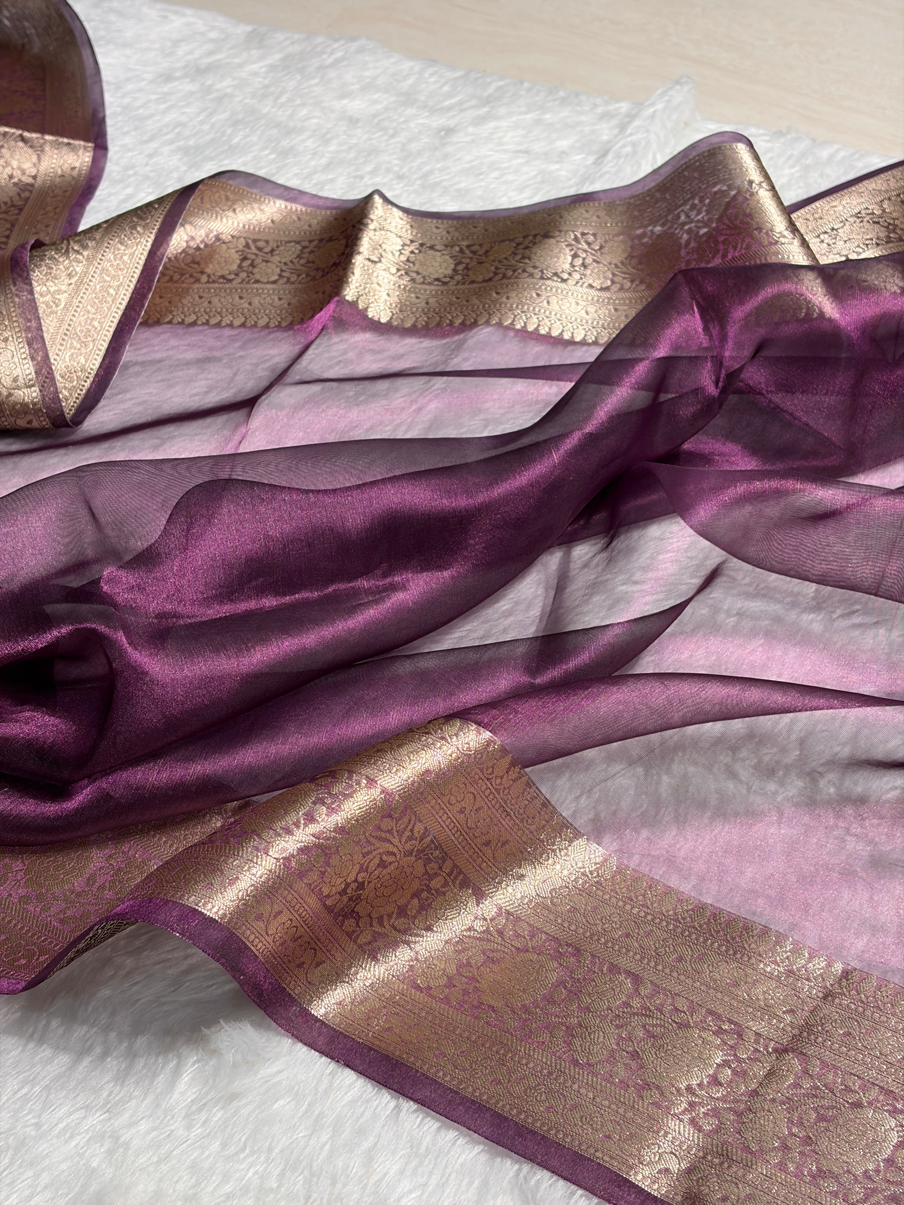 Wine Shades Pure Tissue Silk Saree with Brocade Blouse PT-08