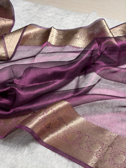 Wine Shades Pure Tissue Silk Saree with Brocade Blouse PT-08