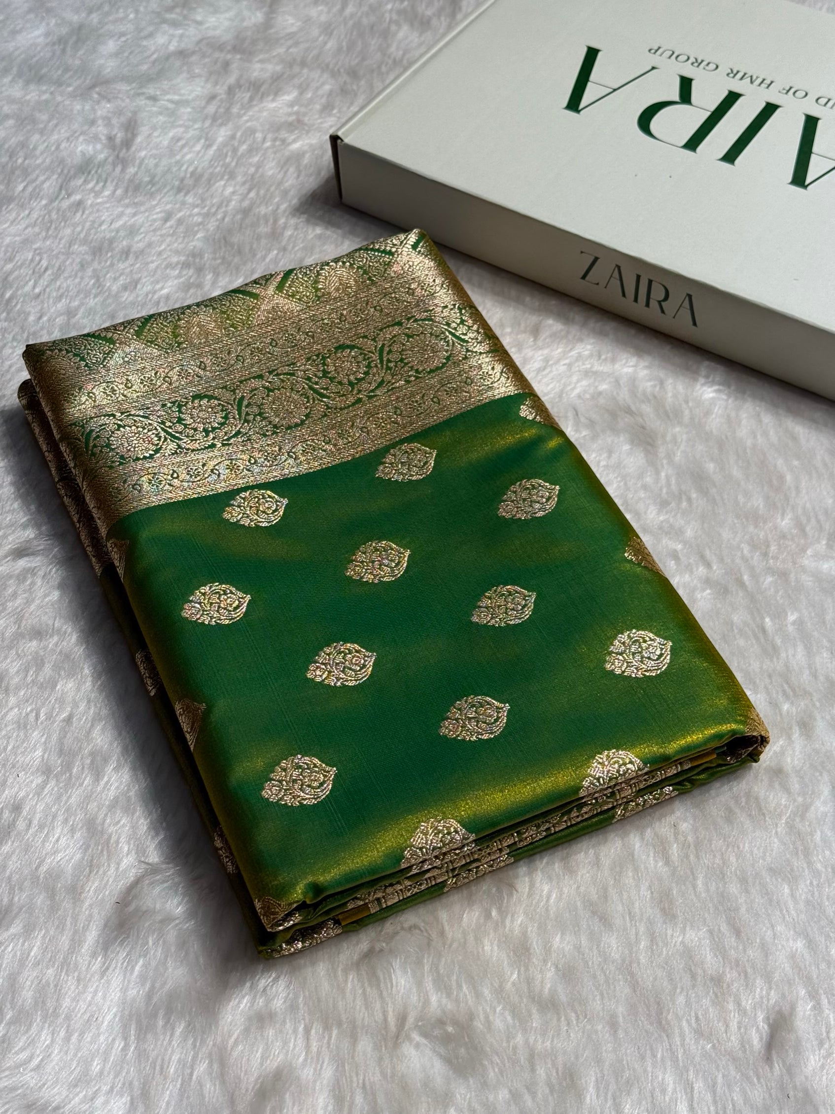 Ultra Light Weight Satin Silk Boota in Liril Green Shades SS03