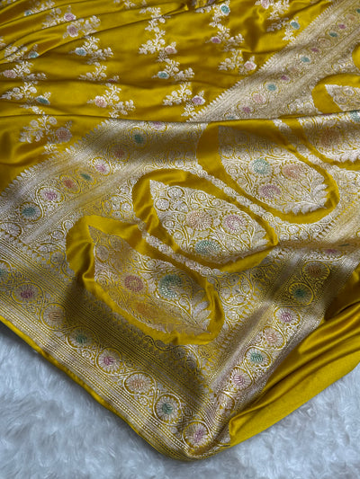 Mustard Minakari Banarasi Cross Mashru Silk Saree MCS01