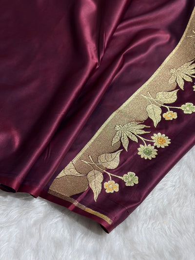 Banarasi Satin Katan Saree Minakari Booti Pattern in Garnet Shades SK139