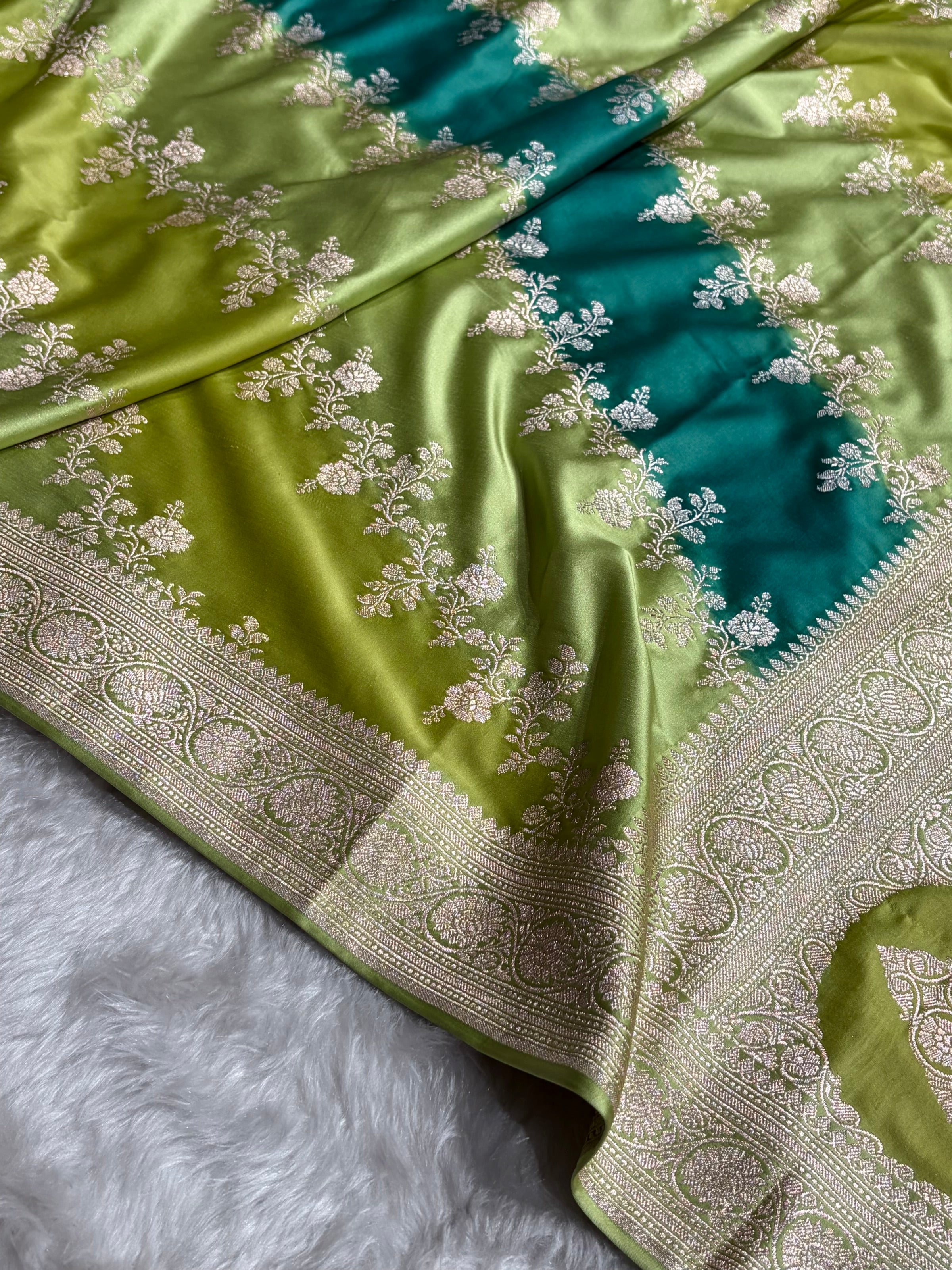 Pista Rangkat Banarasi Cross Mashru Silk Saree MSRK01