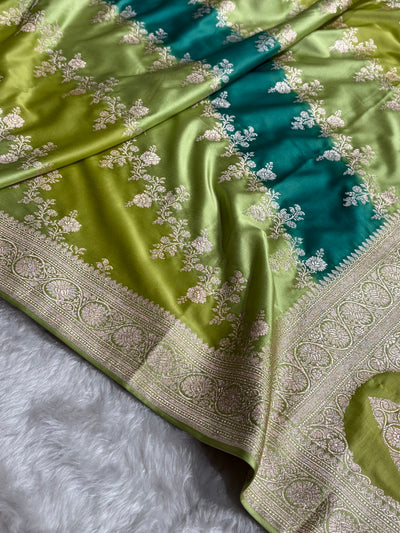 Pista Rangkat Banarasi Cross Mashru Silk Saree MSRK01