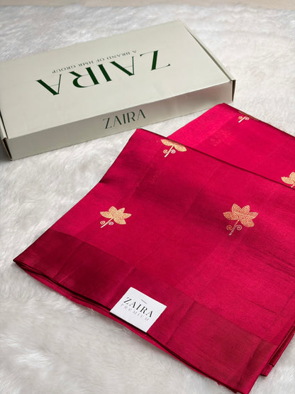 Dark Pink Boota Handwoven Raw Mango Silk RM-28